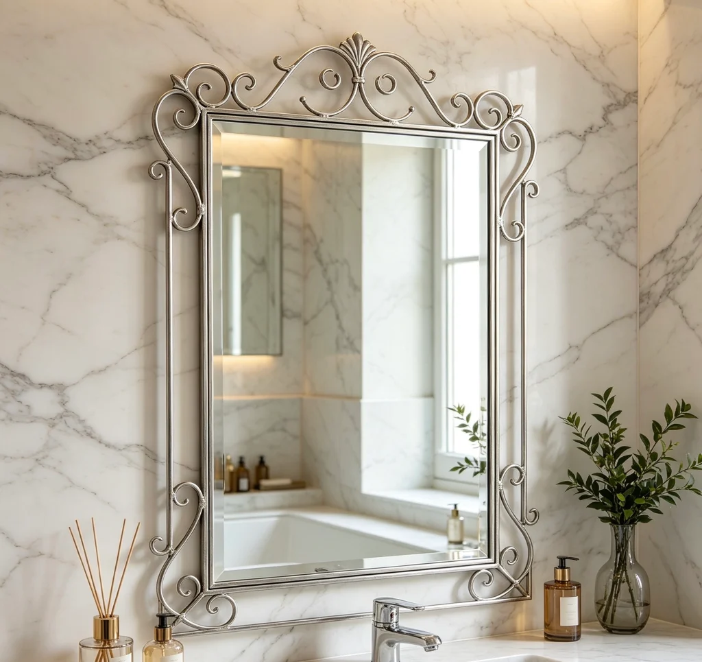 Iron framed bathroom mirror, customizable