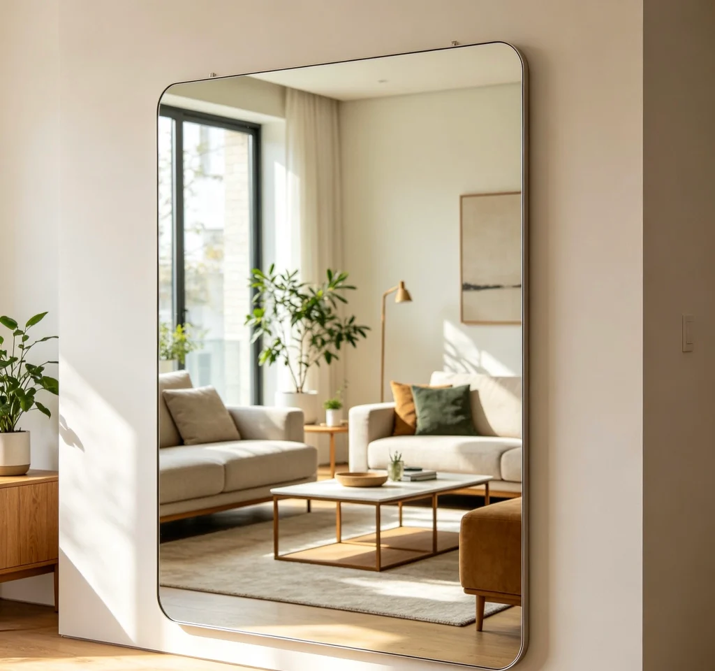 Wall mirrors with wooden or EPS frames, customizable.