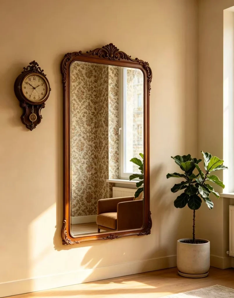 Wall mirrors with wooden or EPS frames, customizable.