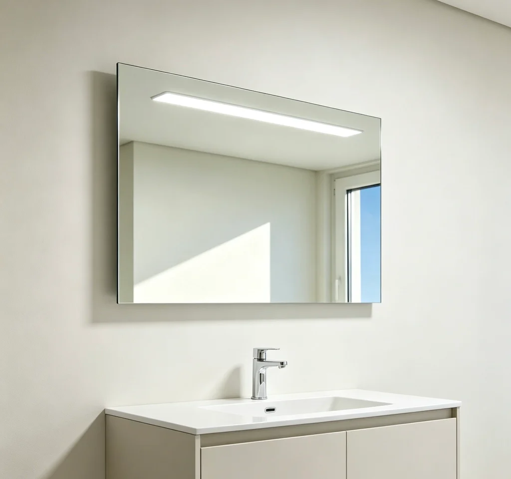 Frameless bathroom mirror, customizable
