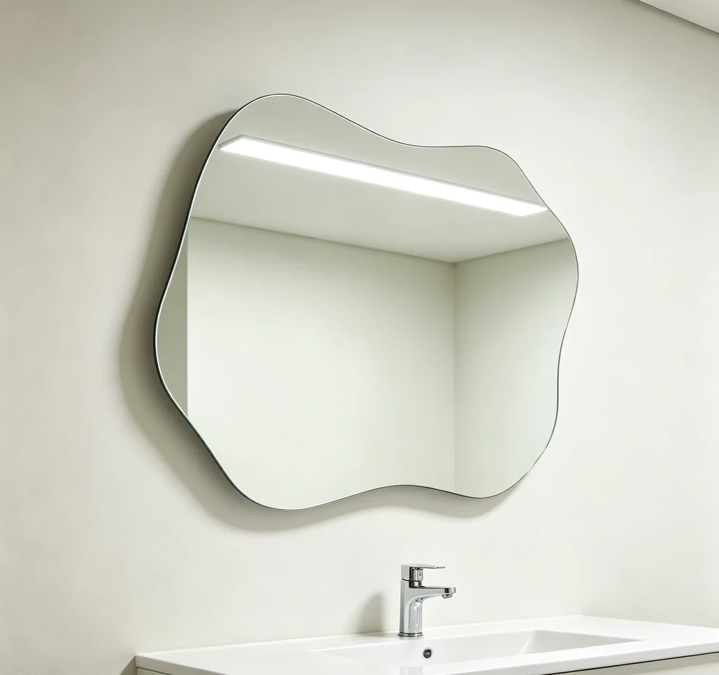 Frameless bathroom mirror, customizable